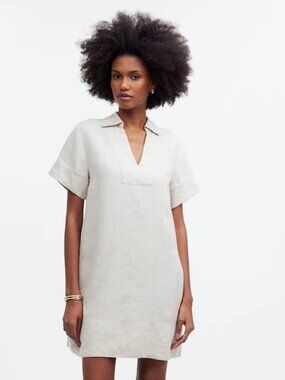 MADEWELL v neck mini dress 100% linen in natural undyed (XS)